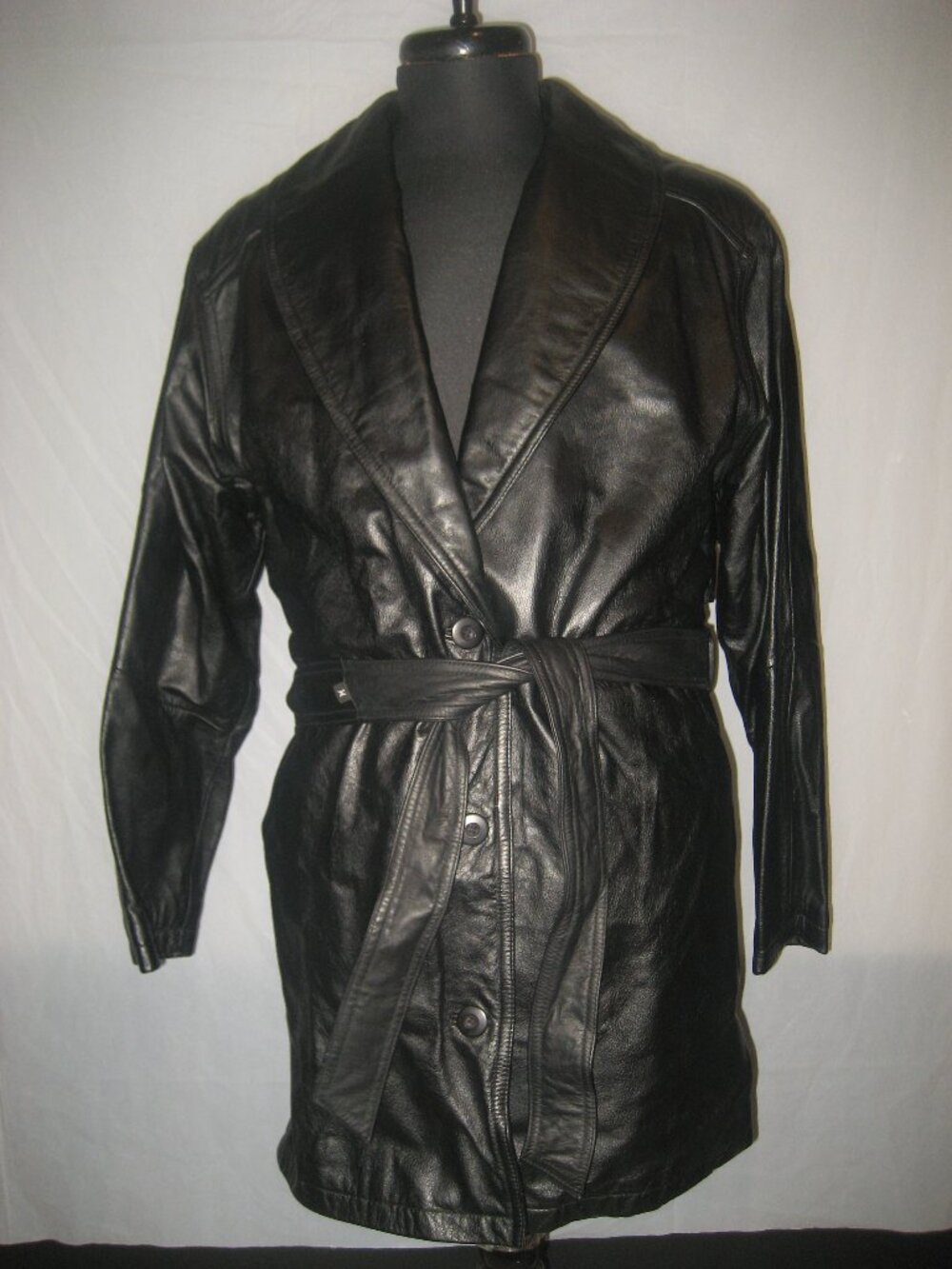 Wilsons Leather Black Three-Quarter Length Belted Coat Removable Lining Medium